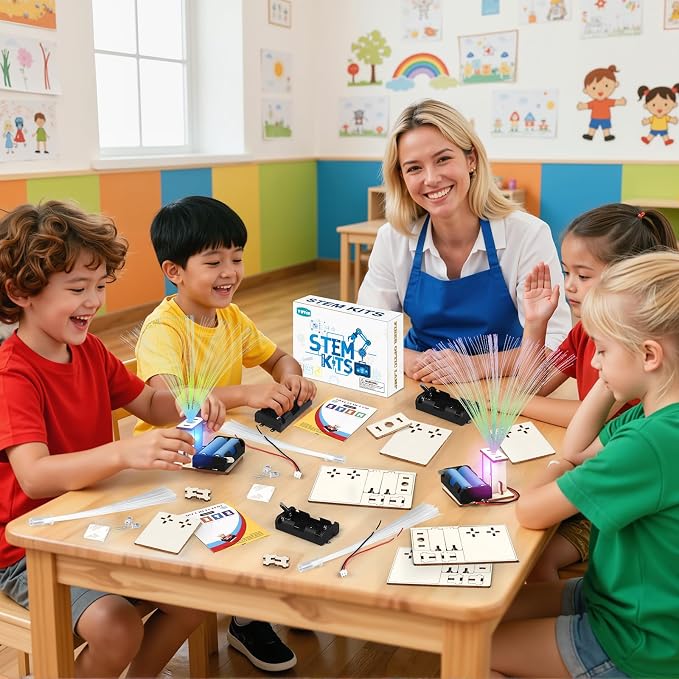 6 Set STEM Science Kits for Kids Age 6-8 8-12, Fiber Optic Light Craft Kits | Science Experiments for Classroom Activities, STEM Toys for Boys Girls 8-13 Year Old Gift, Building Electric Circuit Project
