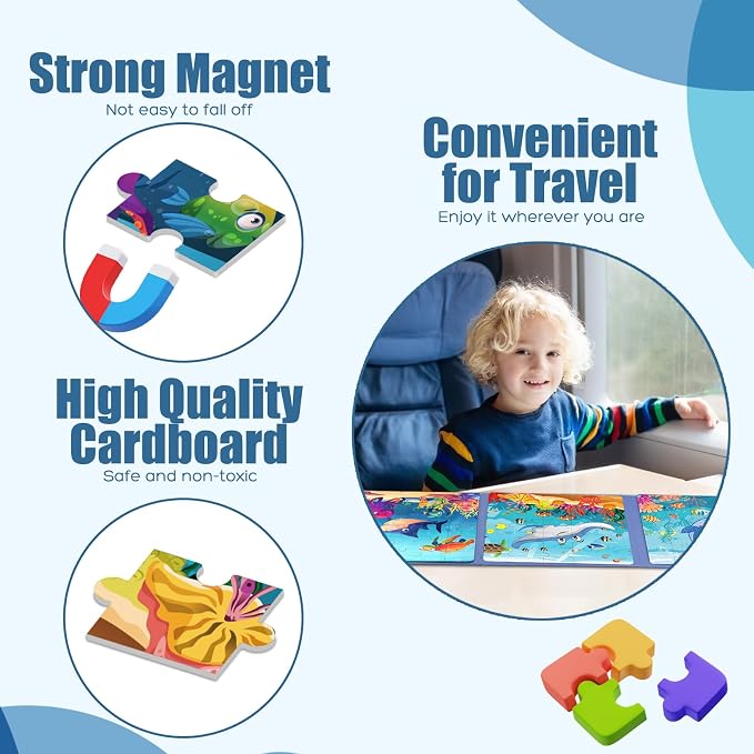Magnetic Puzzles for Toddlers 3-5 Toddler Puzzle Travel Toys （Sea） | Jigsaw Puzzles for Kids 75-Pieces Travel Toys Sea Puzzles Ages 4-6 Road Car Trip & Airplane