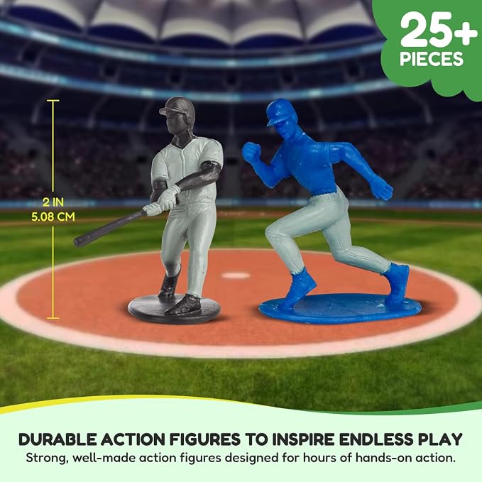 Kaskey Kids Baseball Guys, Red Gray vs. Blue White, 29 Pieces in Each Set, Includes 2 Teams, Accessories, and Travel Storage Case, Nostalgic Sports Action Figures for Imaginative Play, Ages 3 and Up