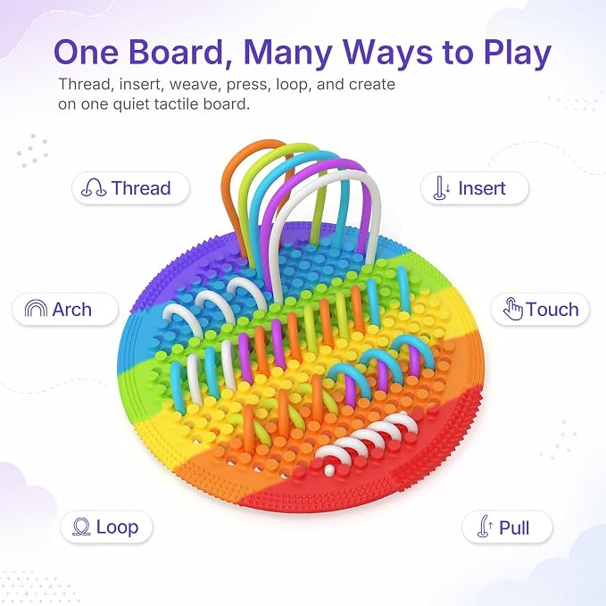 Silicone Sensory Activity Board for Toddlers Fine Motor Skills Fidget Toys | Kids calming noodles threading board eases anxiety ADHD autism portable classroom airplane office gift for adults all ages