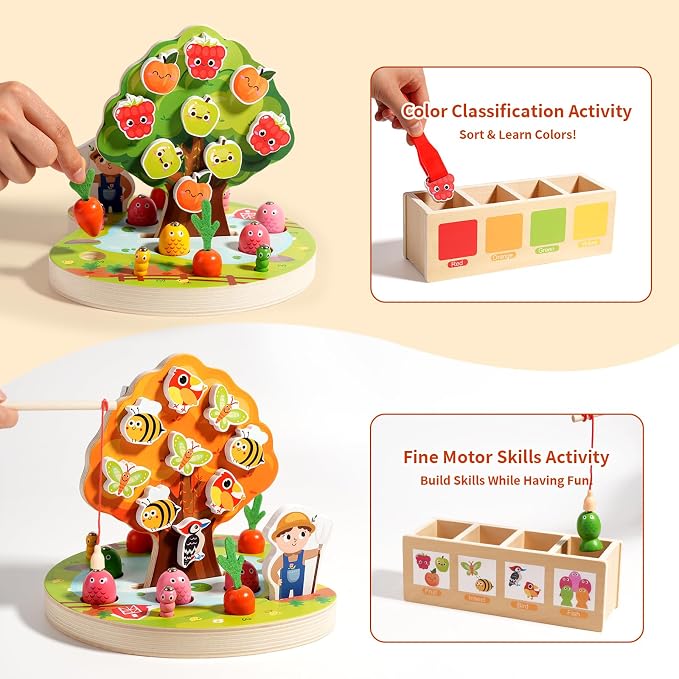INIFEIDALA Montessori Toys for 3 4 5 Year Olds | Birthday Gifts for Kids | Wooden Educational Toddler Toys, Shape Sorting, Carrot Harvest & Magnetic Fishing Game – Fine Motor Skills Development