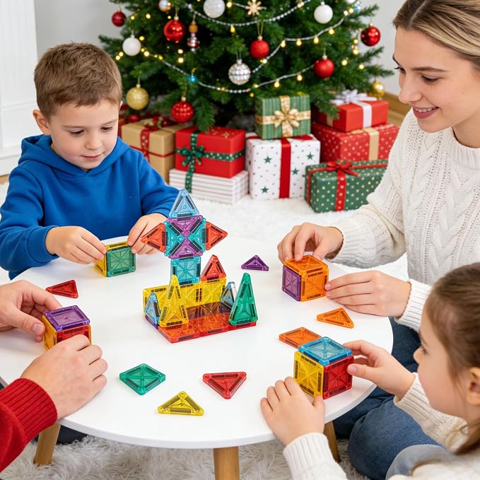 Magnetic Tiles for Kids Mini Magnetic Building Tiles with 2 Cars, Travel Magnetic Tiles with Case,STEM Toys for School Acitivities, Magnets Construction Tile Toy Ages 3-8 Boys Girls