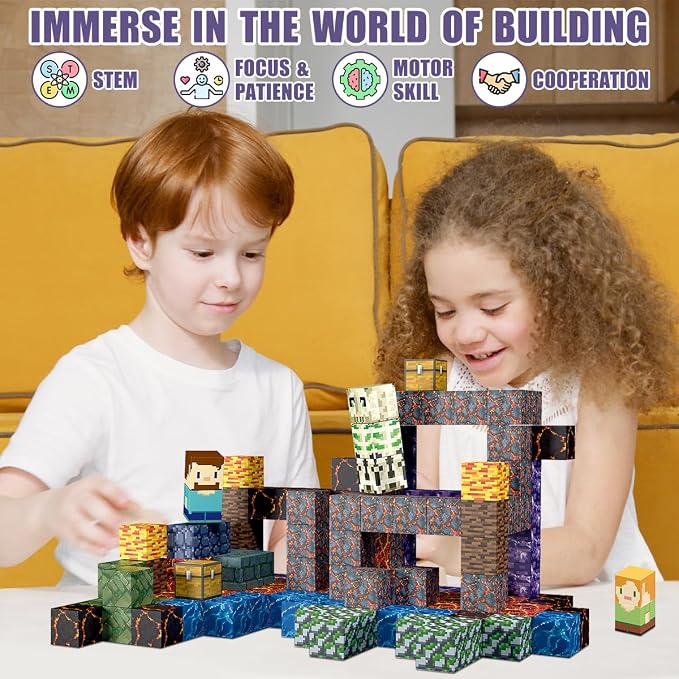 213PC Magnetic Blocks, Magnetic Building Blocks STEM Building Toys for Kids | educational stacking magnets cube for boys girls age 3+, ideal birthday gift party game supplies, construction toys