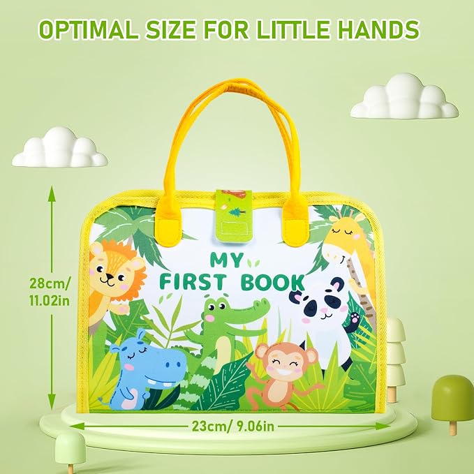 Montessori Busy Book for Toddlers 1-3, 20-in-1 Quiet Book with Bonus Animal Finger Puppets, Sensory Travel Activity Book for Toddlers, Educational Toy for Fine Motor Skills & Early Learning