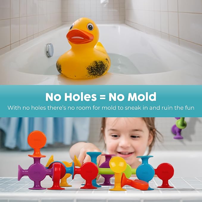 BUNMO Bath Toys Suction - Connect, Build, Create - Bath Toys - Hours of Fun & Creativity - Fine Motor Skills - Stimulating Sensory Toys - Non-Mouthable Toy 3+ - Textured 44 Pack