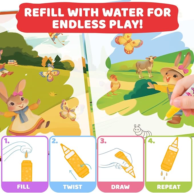 Mess Free Coloring Books for Toddlers, Reusable Water Toys for 3 4 5 6 Year Old Girl Boy, Road Trip Paint Activities, Travel Drawing Toys for Toddlers 3-5, Arts Crafts for Kids Ages 3-5 Birthday Gift