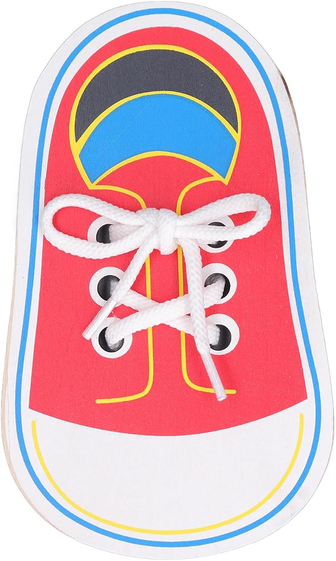 Asixxsix Wooden Lacing Shoe Toy, Learn to Tie Shoelaces Practice for Kids with Fine Motor Skills Development Smooth Threading Board for Toddlers Preschoolers (Lacing and Stringing Toy)