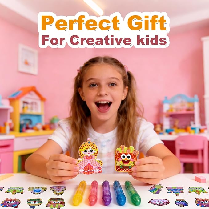 VattaFrast DIY Bead Art & Mosaic Kit for Kids Ages 6-12 Complete Craft Set with 15PCS Colorful Templates Fun Stencils Bead Pens Creative Arts Crafts Activity for Boys Girls