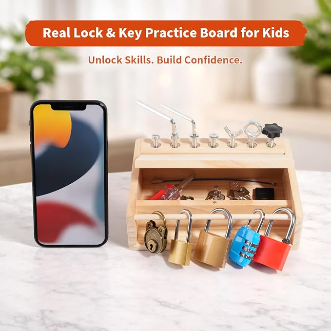 INIFEIDALA Montessori Screwdriver Board Set - Lock and Key Toy | Busy Board Toys for 3 4 5 Year Olds Boy Birthday Gifts,Kids Tool Set,Preschool Learning Sensory Fine Motor Skills STEM Toys