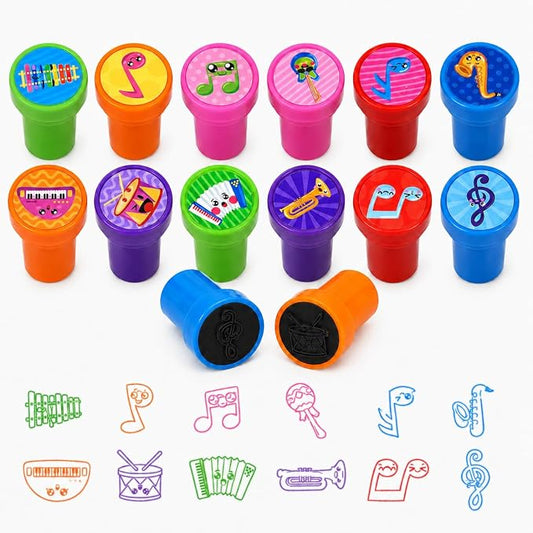 Cinrobiye 24 Pcs Music Stampers for Kids, Pre-Inked Musical Instrument Stampers, Music Party Favors, Birthday Party Supplies, Classroom Rewards, Goody Bag Fillers, Piñata Fillers