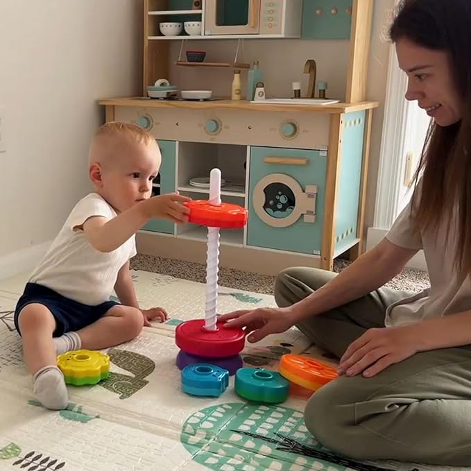 Montessori Toys for 1 Year Old, Spinning Stacking Toy | Rainbow Stacking Rings for Toddlers 1-3, Sensory Learning Toy, Fine Motor Skills Gift for 12-18 Months