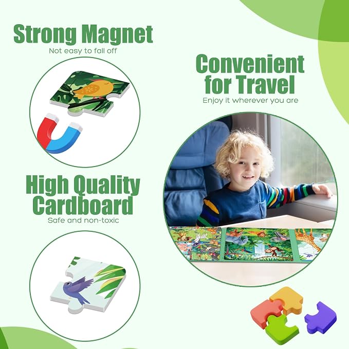 Magnetic Puzzles for Toddlers 3-5 Toddler Puzzle Travel Toys （Animal） | Jigsaw Puzzles for Kids 97-Pieces Travel Toys, Animal Jungle Puzzles Ages 4-6 Road Car Trip & Airplane