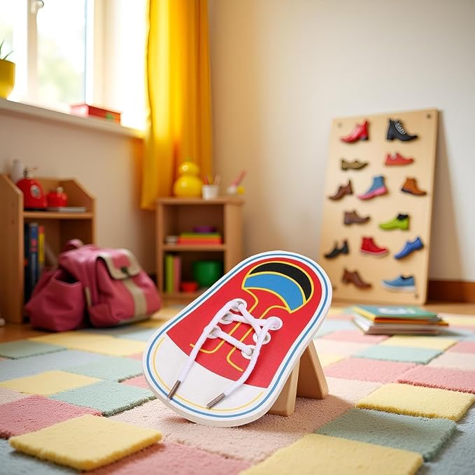 Wooden Learn to Tie Your Own Shoes Threading Lacing Shoes Training Early Learning Kits | Threading Lacing Shoes Training Board Toddler Early Learning Toy, Shoe Fasteners & Laces