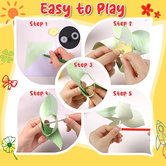 110pcs Summer Activities for Kids – DIY Paper Pinwheels Crafts, Blanks White Windmill Kits Bulk for 4th of July, Classroom Party, Back to School, Easter, Spring Art Projects