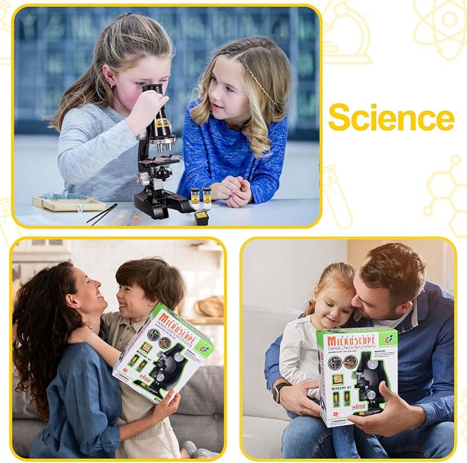 Little World Kids Microscope with LED Light - 100X/400X/1200X Magnification | Beginner science kit, monocular view, educational STEM gift for ages 5-12, Black