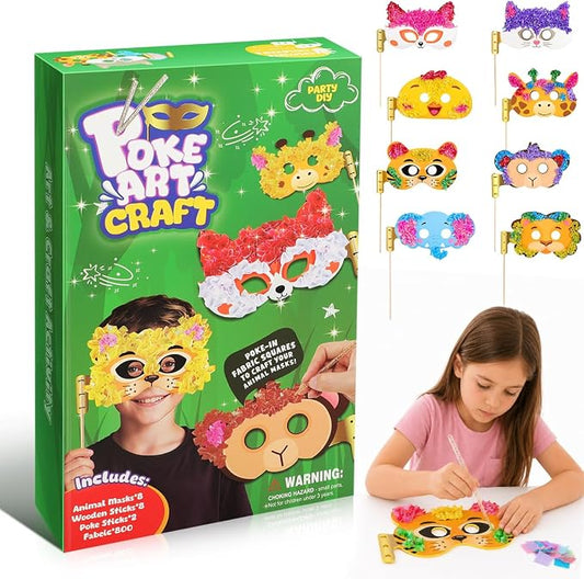 Kivonio Poke Art - Animal Masks, Mess-Free Fun for Kids, DIY Wood Craft Kits, Creative Activity, Gifts for Girls & Boys Ages 4, 5, 6, 7, 8, 9 Fine Motor Skills, Screen-Free