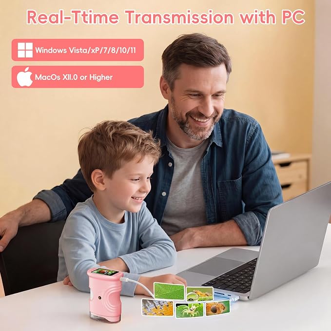 4K 1000X Handheld Digital Microscope for Kids with 2.0" IPS Screen(Pink) | 200-1000X Magnification, STEM Toys Birthday Gifts for Girls Boys Child, Science Kits for Kids Age 4-12