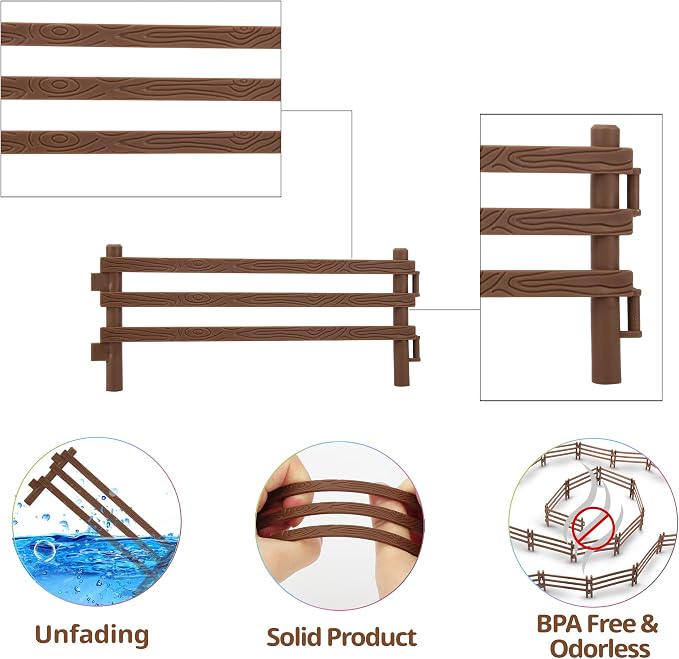 TOYMANY 24PCS Plastic Fence Toys Horse Corral Fencing Accessories Playset | for Farm Barn Paddock Horse Stable or Farm Animals Horses Figurines, Educational Gift Cake Toppers for Kids Toddler