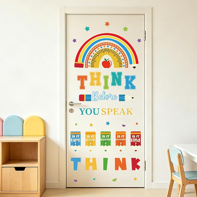 LHIUEM Inspirational Quotes Wall Sticker Think Before You Speak Wall Decal | Positive Self-Affirmations Window Clings Colorful Mental Health Decoration Motivational Phrases Vinyl Sticker for Kid Room