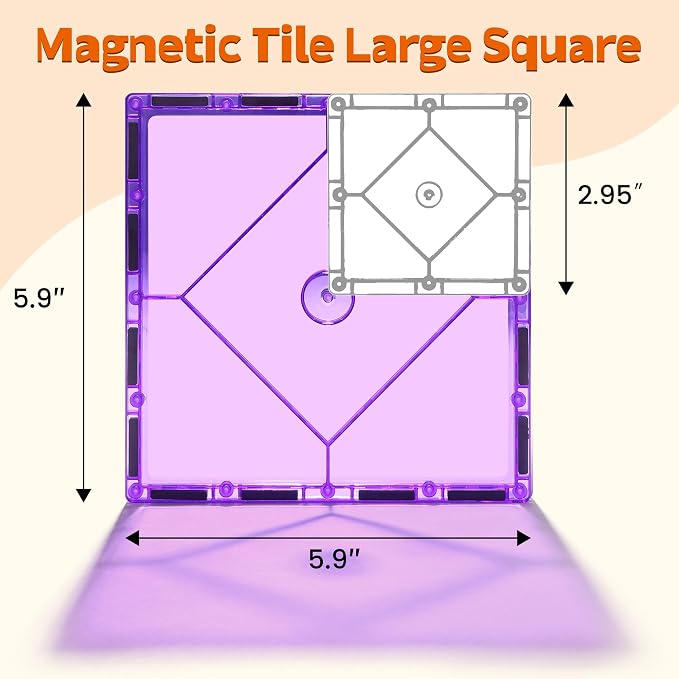8 Piece Large Square Shape Magnetic Tiles Kids Toys for Kids Ages 3-5 4-8 | Magnetic Building Blocks STEM Magnet Building Set Preschool Learning Magnet, Sensory Montessori Toys for 3+ Boys and Girls