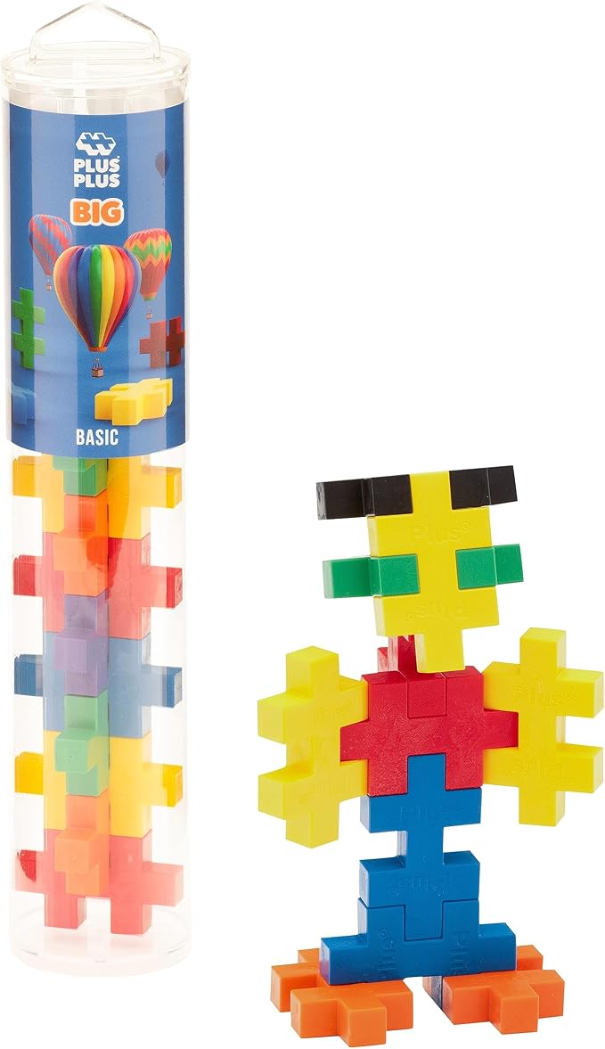 PLUS PLUS Big 15 Piece Basic Mix Tube - Large Building Blocks for Toddlers | Quiet Stem Toys for Toddlers, Prek Classroom Essentials, Waffle Blocks Jumbo, Stem Bins for Classroom, Sensory Bins