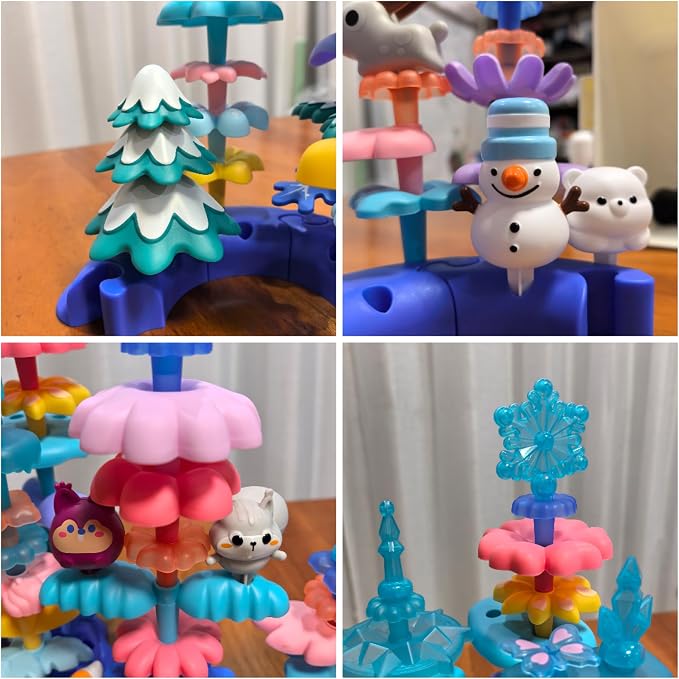 Snow Garden Stacking Toys 79PCS Coral Flower Garden for Toddlers | Marine Coral Creative Construction Building Toys Educational STEM Screen-free Christmas Birthday Gift for Kids Age 3-6