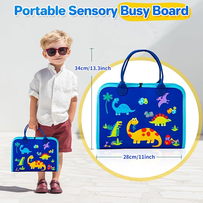 Montessori Busy Board,Busy Book Travel Toy Gifts for Toddler Boy Girl 1-3 | Sensory Toys,Preschool Educational Toy,Fine Motor Skills,Activity Book,For Airplane & Car,Blue Multipages