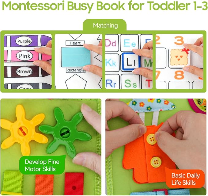 HumorPlay Montessori Gifts for 1,2,3 Year Old Boy Toys, Educational Busy Book for Toddlers 1-3 Age, Christmas Birthday Gift for 1-2 Year Old Boy Toys