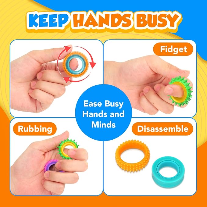 Fidget Toys Sensory Rings for Kids: 48 Pack Goodie Bags Stuffers for Kids - Quiet Stress Toys for Autism Calming - Fun Fidgets for Classroom Prizes Stocking Stuffers