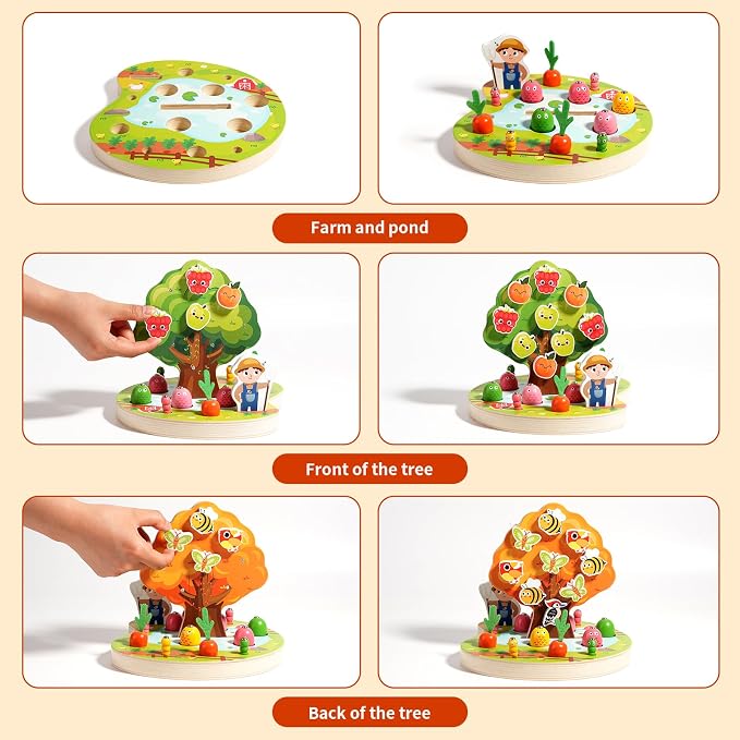 INIFEIDALA Montessori Toys for 3 4 5 Year Olds | Birthday Gifts for Kids | Wooden Educational Toddler Toys, Shape Sorting, Carrot Harvest & Magnetic Fishing Game – Fine Motor Skills Development