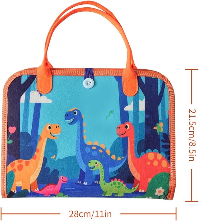 Toddler Montessori Busy Board - Dinosaur Learning Activity Toy, Boys Gift, Sensory Learning Toy for Toddlers, Educational Busy Book for Toddlers, Travel Toy (Blue)