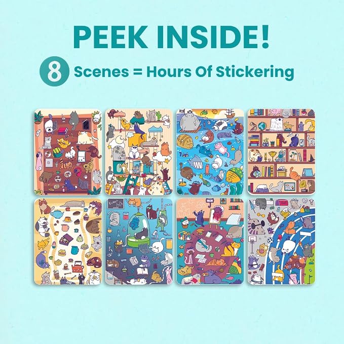 Cupkin A World of Cats Coloring & Sticker Activity Book | 300+ Stickers | Spiral-bound kids craft format with 8 scenes, 8 art pages, side-by-side viewing, and an easy-peel design for ages 2–8