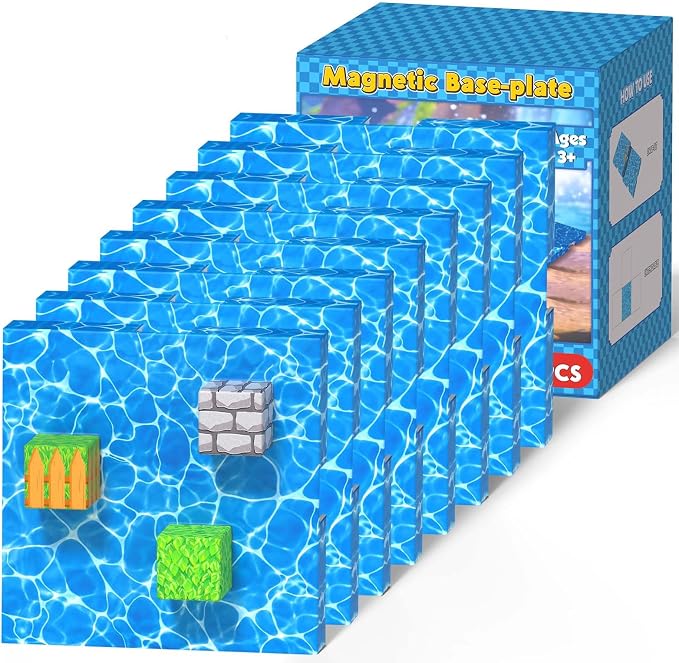 8PCS 4" x 4" Magnetic Building Block Base Plates for Kids, Strong Grip Magnetic blocks Base Compatible with Most Popular Magnetic Blocks & Cubes, STEM Educational Toys for Boys Girls Ages 3+ (Water）