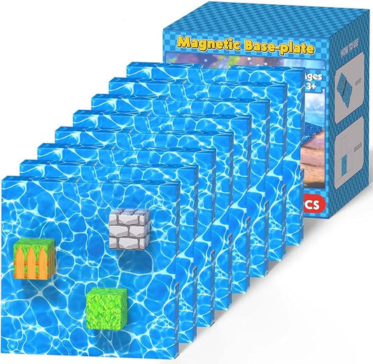 8PCS 4" x 4" Magnetic Building Block Base Plates for Kids, Strong Grip Magnetic blocks Base Compatible with Most Popular Magnetic Blocks & Cubes, STEM Educational Toys for Boys Girls Ages 3+ (Water）