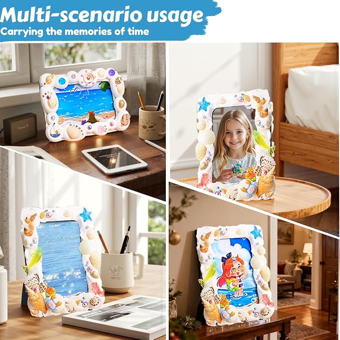 A&H Zier Mosaic Kit 3-Pack 5x7/4x6 DIY Photo Frames Craft for Kids 6+ | Mosaic kit for kids 8-12 3 wooden frames (fit 4x6/5x7) 200+ glass tiles non-toxic glue tools&instructions Fun family activity