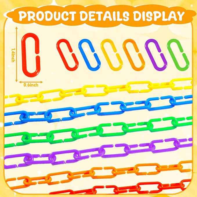 Bbiamsleep 600 Pcs Plastic Chain Links, 6 Colors Linking Activity Kit | Plastic Links Fine Motor Skills for Color Recognition Counting Sorting Skills