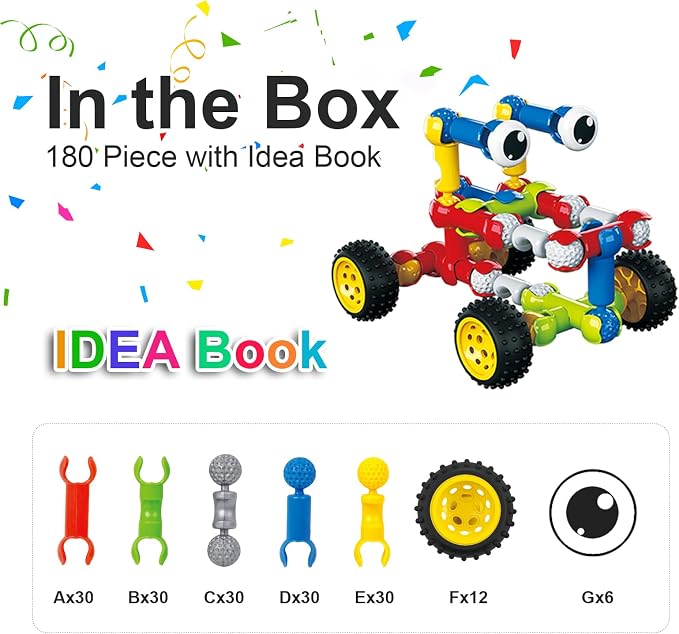 Huaker STEM Building Toys for 3 4 5 6 7 8 Year Old Boys Girls Birthday Gift | 180 Pcs STEM Activity Kit & Toy for Kids Ages 3-8 with Portable Storage Box, Perfect for Preschool, Homeschool, and Classroom