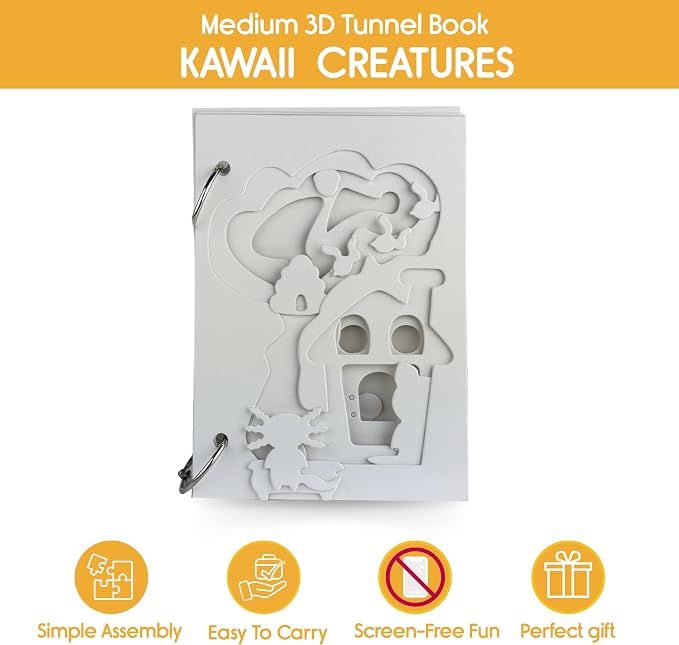 EyeConnect Crafts Kawaii Mini 3D Tunnel Book – Hands-on Paper Craft Kit | Build, color & create a pop-in book! Mini animals, watercolor pastels & water brush included. Portable, screen-free fun! 3+