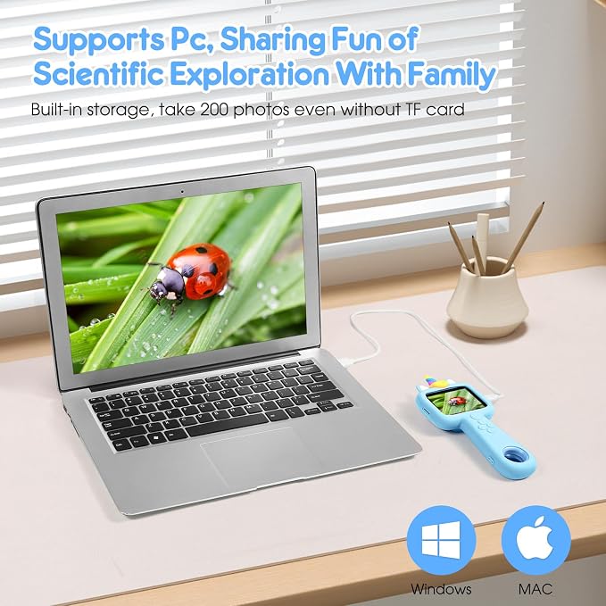 Magnify 2.4" Screen Handheld Microscope for Kids, 600X Digital 4K Kids Microscope, 8 LEDs Pocket Microscope, Portable Edu Toy for Ages 3-12 Boys& Girls Exploring Bugs Plants at Home & Outdoor Travel