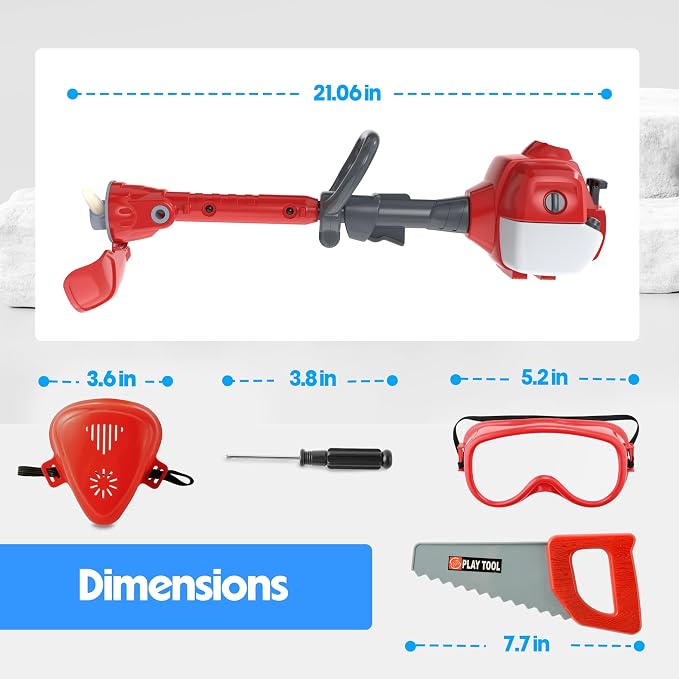 Toy Choi's Kids Weed Wacker Pretend Trimmer Garden Play Tool with Goggles | Realistic Lights & Sounds, Adjustable Trimmer Head, Safety Goggles & Mask, Kid Weed Eater Toy for Boys and Girls Ages 3 4 5 6