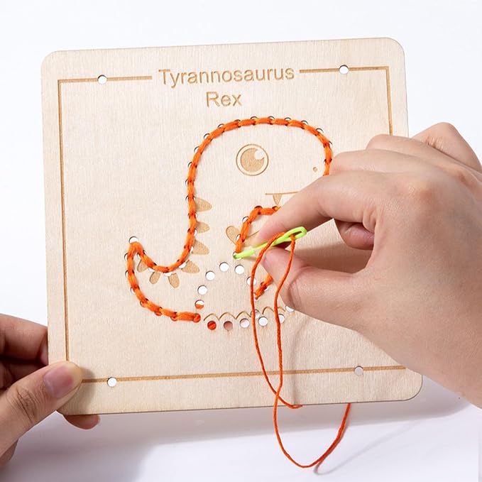 Wooden Lacing Sewing Cards Kit, Fine Motor Montessori Handcraft Educational Toy for Kids,Animals
