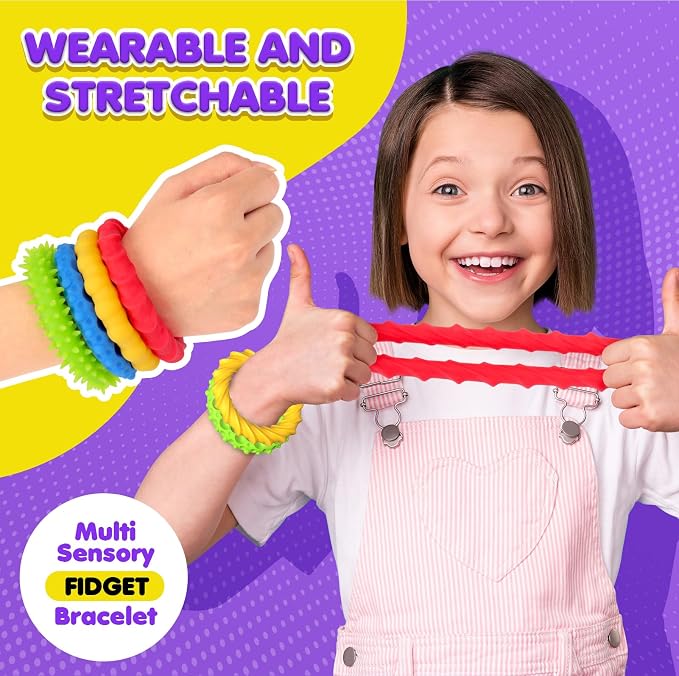 Sensory Toys Fidget Classroom Prizes for Kids 8 Pack Stretchy Bracelets | Sensory Stretchy Bracelet Fidgets for Autism, Treasure Prizes Quiet Classroom and Travel Toys for Toddlers Boys and Girls