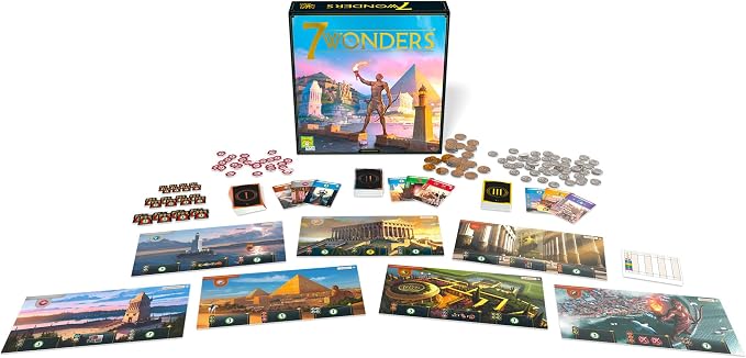Asmodee 7 Wonders Board Game (New Edition) - Lead Your Civilization to Prosperity, Strategy Game for Kids and Adults, Ages 10+, 3-7 Players, 30 Minute Playtime | Lead your civilization through three Ages and build one of history's greatest wonders. Age...