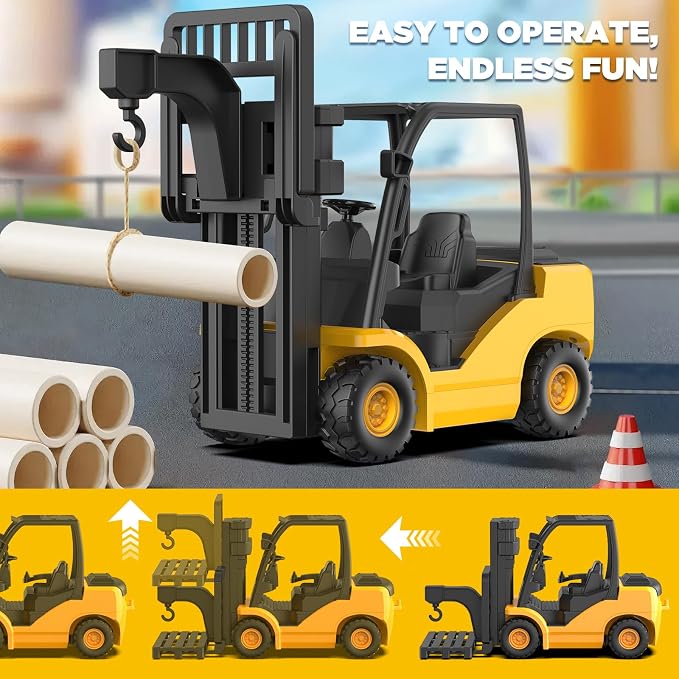 9-Channel RC Forklift, 1:18 Remote Control Forklift Toy for Kids & Adults | Kids RC Forklift with Lights & Sounds, Rubber Tires, Lift & Transport Action, 100-Min Runtime, for Kids 6+ Birthday Gifts