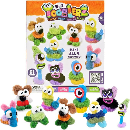WeVeel TOOBLERZ Kids Craft Kit, 62-Piece DIY Monsters & Animals, Ages 5+ | Screen-Free Creative Play Reusable Mix-and-Match Parts Fuzzy Sticks & Stretchy Tubes Open-Ended Building Fun