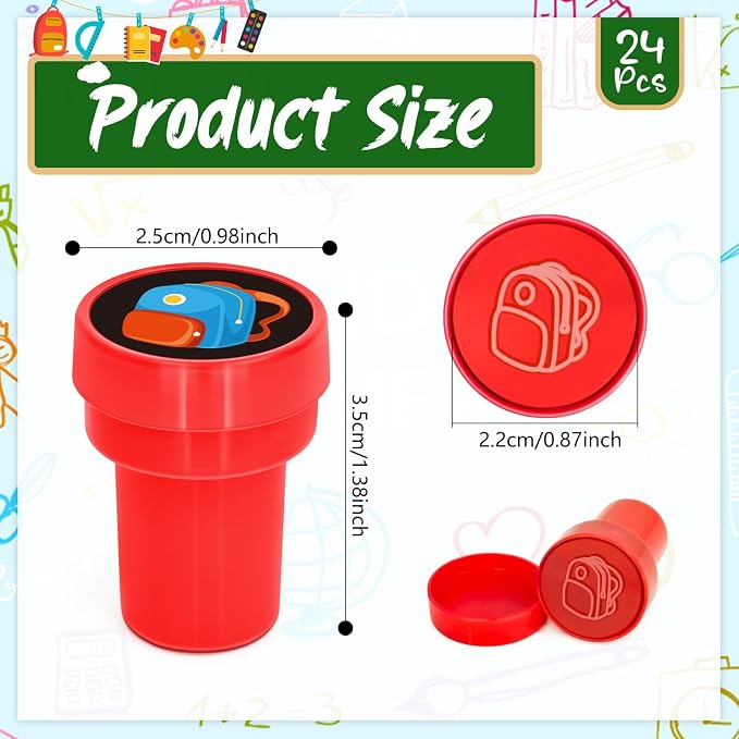 Cinrobiye 24 Pcs Back to School Stampers Party Favor Set, Cute School Supplies Stamps for Kids Classroom Rewards, First Day of School Gifts, Carnival Prizes, Goody Bag Fillers, School Party Supplies