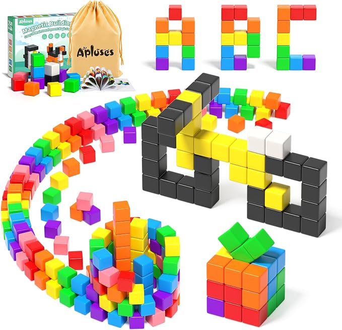 Apluses 54 PCS Magnetic Blocks, Magnetic Building Blocks for Kids 3+, Montessori Toys, Magnet Cubes, Preschool STEM Educational Sensory Magnet Toys for Kids Ages 3-5 Year Old Boys and Girls