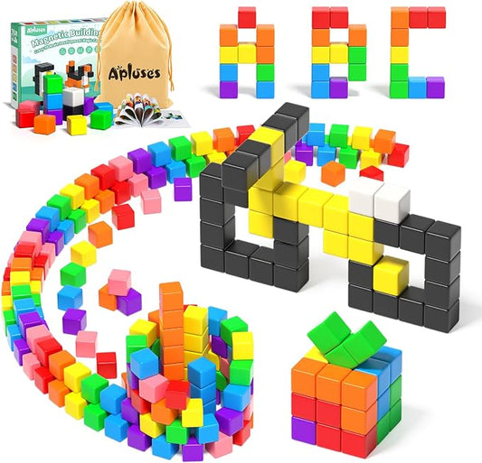Apluses 54 PCS Magnetic Blocks, Magnetic Building Blocks for Kids 3+, Montessori Toys, Magnet Cubes, Preschool STEM Educational Sensory Magnet Toys for Kids Ages 3-5 Year Old Boys and Girls