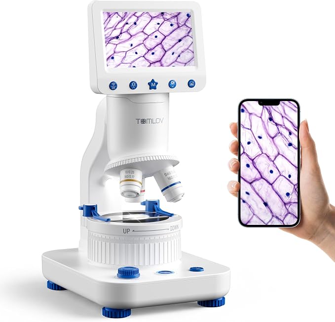 TOMLOV DM302K Microscope for Kids, 800X Science Kit, 4.3" Screen STEM Toy | 12 Prepared Slides, Easy Focus, Beginner-Friendly, Wireless Phone Sharing, USB PC Disply, Photo & Video, Dual LEDs, Ages 6-12