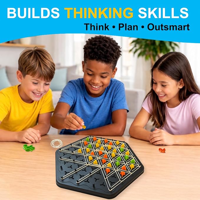 Strategy Board Game for Family Game Night - Fun Triangle Rubber Band Games for Kids Ages 6 and Up - Logic Challenge for 2-4 Players